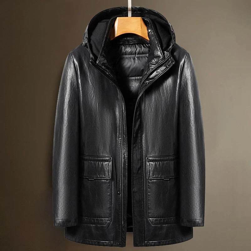 Le Caban en cuir — noir, capuche
