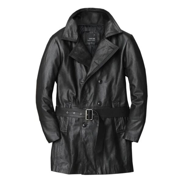 1005007954168403 Le Trench en cuir — noir, ceinturé