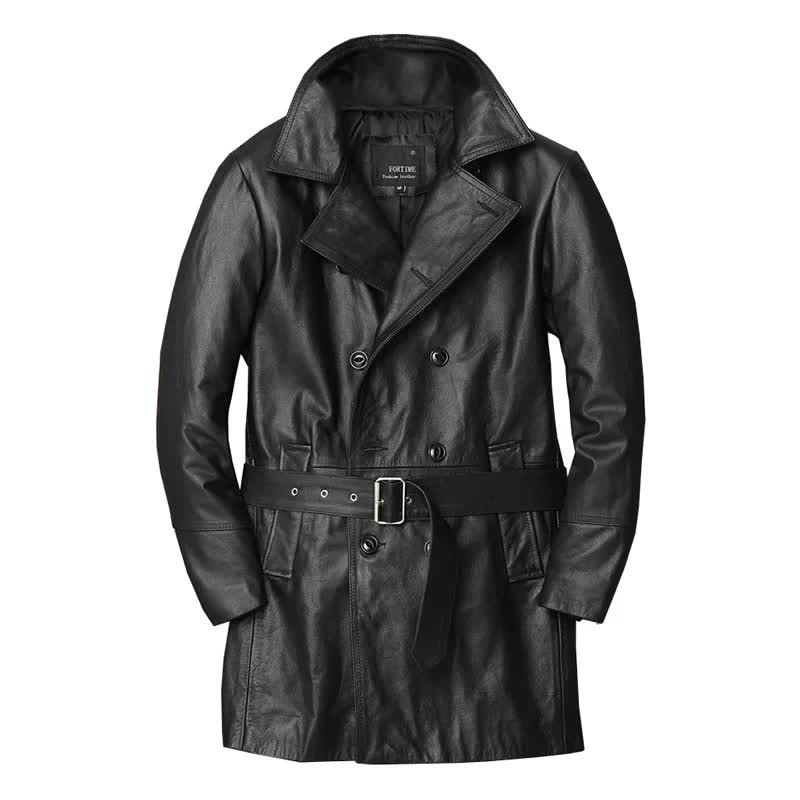 Le Trench en cuir — noir, ceinturé