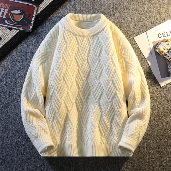 produit-173 Le Pull — col rond, maille torsadée blanc cassé