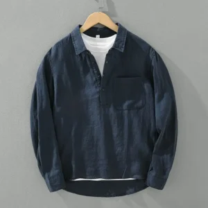 produit-177 La Chemise — lin, bleu marine, manches longues