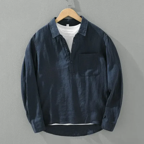 La Chemise — lin, bleu marine, manches longues