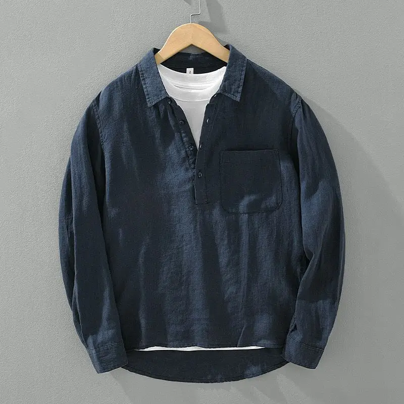 La Chemise — lin, bleu marine, manches longues