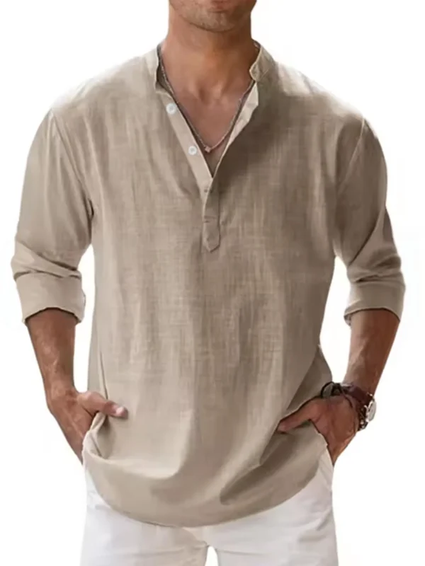 produit-181 La Chemise — lin, col officier, beige sable