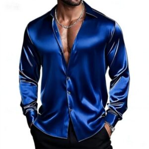 chemise-satin-col-ouvert-bleu-roi-1 La Chemise — satin, col ouvert, bleu roi