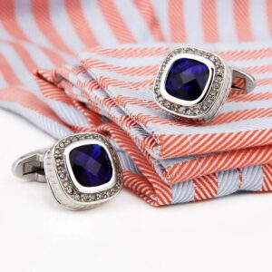 Les Boutons de manchette — argent, pierre bleu nuit