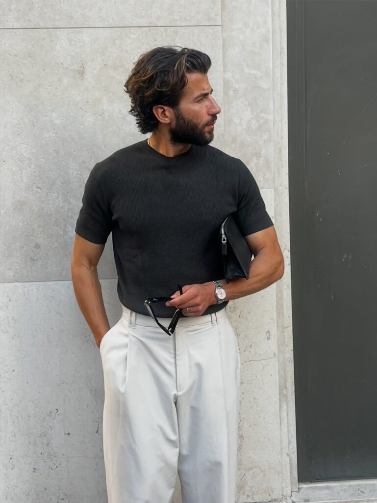 La Tenue Signature n°1 — t-shirt côtelé & pantalon à pinces